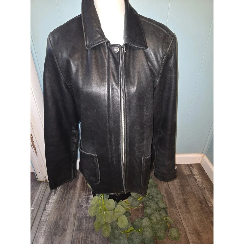 Vintage Liz Claiborne Full Zip Leather Car Coat Jacket Sz L